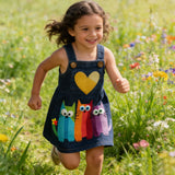 Lucky Sale-Children's colorful cartoon three cats heart pattern dress