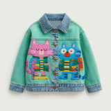 Lucky sale-Colorful children's jacket featuring two cats wearing backpacks