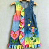 Lucky sale-Girls' dress with floral and heart prints and an asymmetrical hem