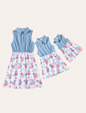 Floral Family Matching Denim Dress