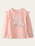 Floral Rabbit Appliqu¡§| Embroidered Long Sleeve T-shirt