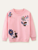 Floral Rabbit Butterfly Appliqu¡§| Sweatshirt