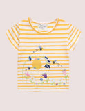 Girl Flower Embroidered Short Sleeves Stripe Tee