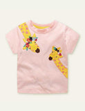 Girl Giraffe Appliqu¡§| Short Sleeves T-shirt