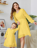 Long Sleeve V-neck Family Matching Dress - CCMOM