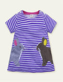 Lovely Mouse Appliqu¡§| Striped Short Sleeve Toddler Dress