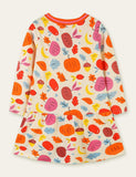 Pumpkin Leaves Printed Long Sleeve Dress - CCMOM
