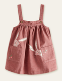 Rabbit Appliqu¡§| Embroidered Strap Dress + Floral Printed Shirt