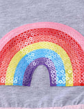 Rainbow Appliqu¡§| Sequined Long Sleeve Dress - CCMOM