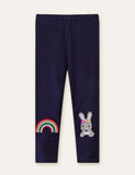 Rainbow Embroidered Rabbit Appliqu¡§| Leggings