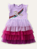 Toddler & Kids Unicorn Embroidered Mesh Flutter-sleeve Party Dress
