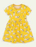 Toddler Girl Cartoon Rabbit Print Short Sleeve Splice Dress With Pocket - CCMOM