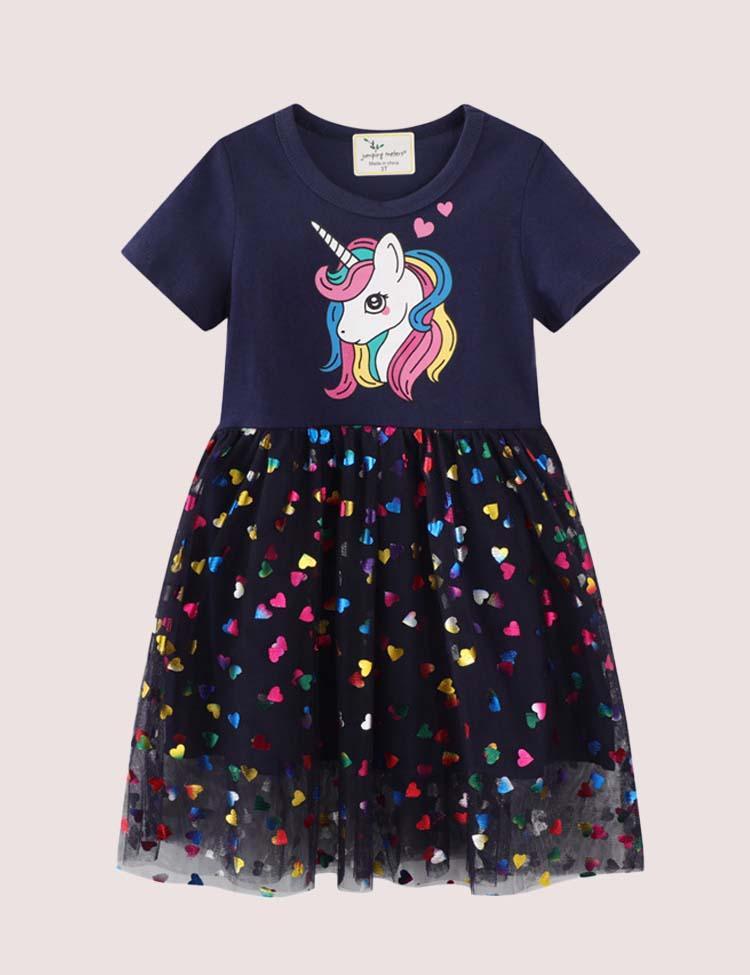 Toddler Girl Colorful Sequined Unicorn Tulle Dress - CCMOM