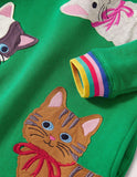 Toddler Girl Cute Cat Appliqu¡§| Rainbow Cuffs Short Sleeves Dress - CCMOM