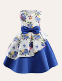 Toddler Girl Floral Embroidered Sleeveless Bow Belted Crew Neck Dress