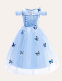 Toddler Girl Flower & Butterfly Embroidered Mesh Splice Party Dress