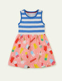 Toddler Girl Ice-cream Print Splice Striped Sleeveless Tank Dress