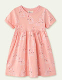 Toddler Girl Rabbit Print Short Sleeves 100% Cotton Dress