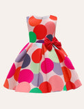 Toddler Girl Rainbow Polka Dot Bowknot Sleeveless Party Dress