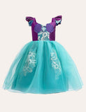 Toddler Girl Scallop Embroidered Mermaid Mesh Flutter-sleeve Party Dress