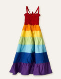 Toddler Girl Splice Rainbow Hem Design Strap Dress - CCMOM
