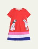 Toddler Girl Turtle Appliqu¡§| Short-Sleeved Striped Dress - CCMOM