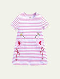 Toddler Girl Turtle Appliqu¡§| Short-Sleeved Striped Dress - CCMOM