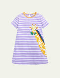 Toddler Girl Turtle Appliqu¡§| Short-Sleeved Striped Dress - CCMOM
