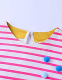 Toddler Girl Turtle Appliqu¡§| Short-Sleeved Striped Dress - CCMOM