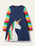 Toddler Girl Unicorn Appliqu¡§| Long Sleeve Dress