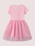 Toddler Girl Unicorn Applique Short Sleeves Mesh Splice Dress - CCMOM