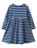 Toddler Girl Unicorn Embroidered Long Sleeve Stripe Splice Dress - CCMOM