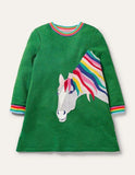 Toddler Kid Highland Green Cats Appliqu¡§| Sweatshirt Casual Dress - CCMOM