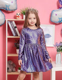 Toddler Kid Mermaid Design Crew Neck Long Sleeve Party Dress