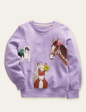 Toddler Kid Three Horses Appliqu¡§| Embroidered Pull Over Sweatshirt - CCMOM
